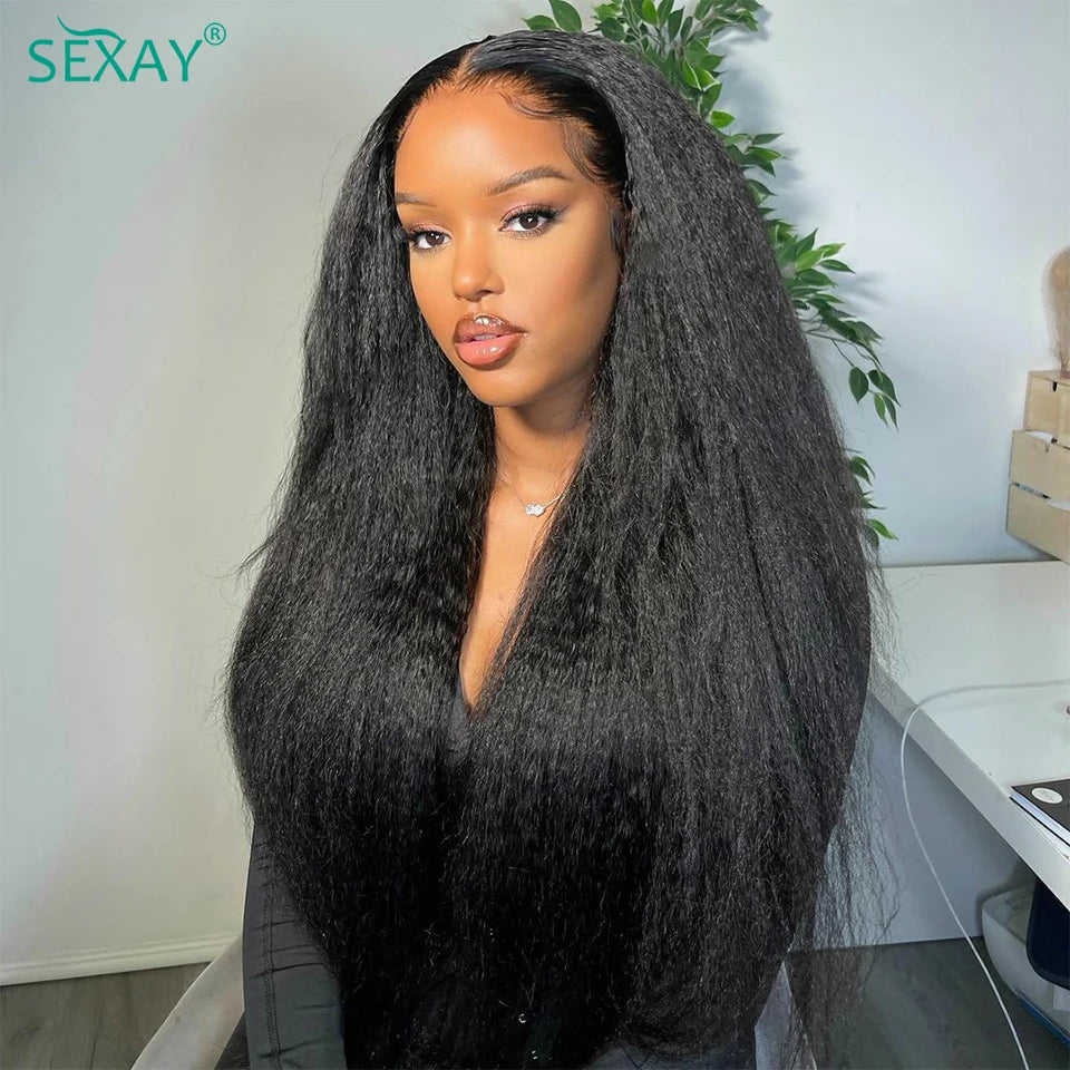 Kinky Straight Bundles With Closure Free Part Brazilian Coarse Yaki Human Hair Weave Bundles With HD Transparent Lace Frontal