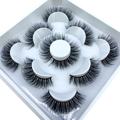 5 Pairs 3d Mink Dramatic Volume Lashes Bulk Faux Thick Long Wispy Natural Mink Lashes Pack Short Wholesales Natural False lashes