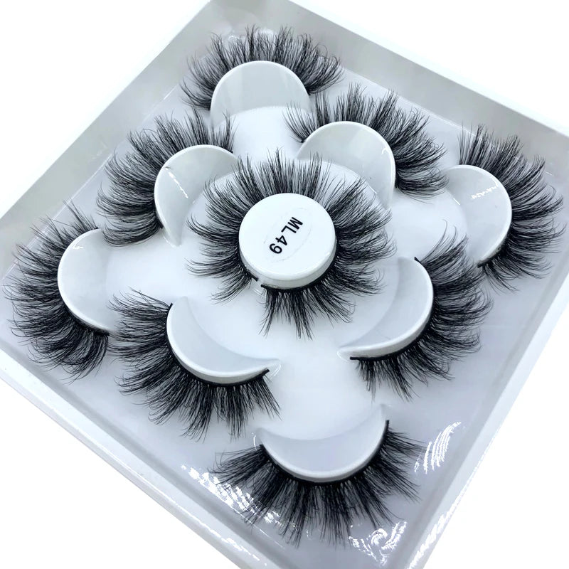 5 Pairs 3d Mink Dramatic Volume Lashes Bulk Faux Thick Long Wispy Natural Mink Lashes Pack Short Wholesales Natural False lashes