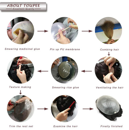 Men Wig Natural Human Hair Toupee 18mm Curly Breathable Mono Male Wig System Prosthesis Male Natural Hairline Black Blond Wig