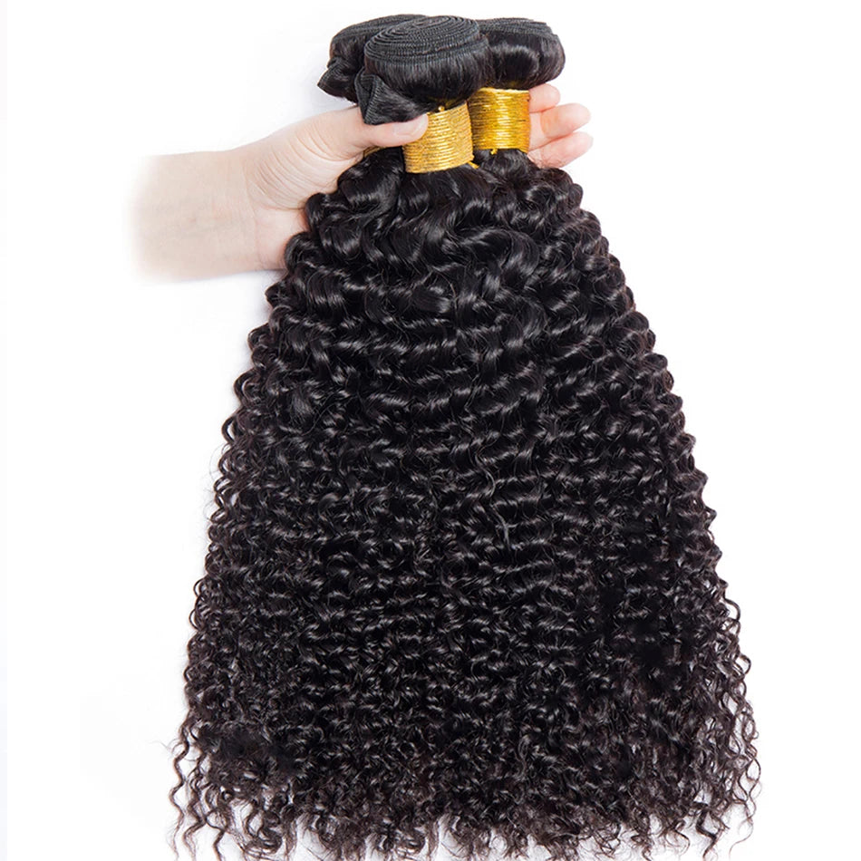 12A Malaysian Kinky Curly Bundles With Closure Virgin Human Hair Bundles With Closure Water Deep Wave 3 Bundles With Closure