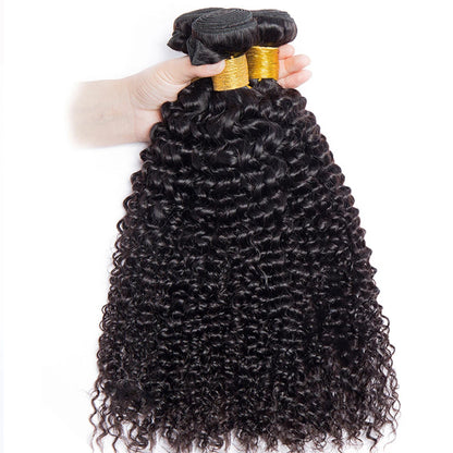 12A Malaysian Kinky Curly Bundles With Closure Virgin Human Hair Bundles With Closure Water Deep Wave 3 Bundles With Closure