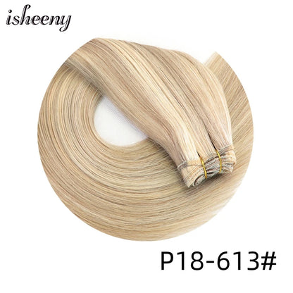 Straight Human Hair Weaves Brazilian Remy Human Hair Bundles Sew In Weft Extensions Straight Blonde 50g 12"-24" Natural Hair