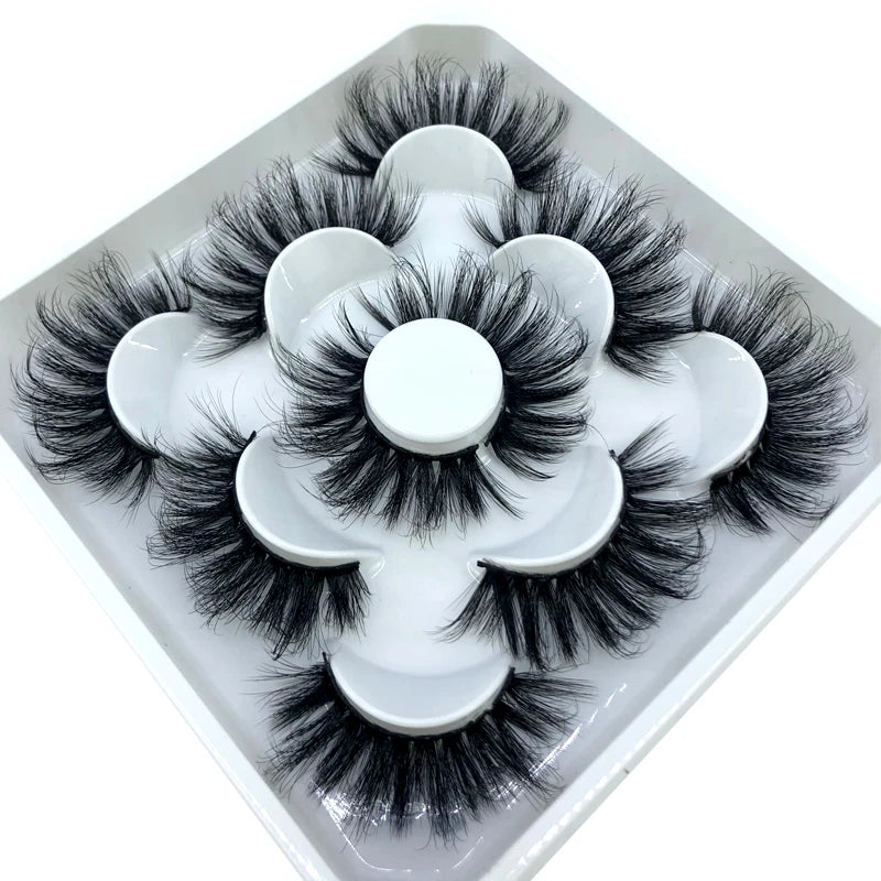 5 Pairs 3d Mink Dramatic Volume Lashes Bulk Faux Thick Long Wispy Natural Mink Lashes Pack Short Wholesales Natural False lashes