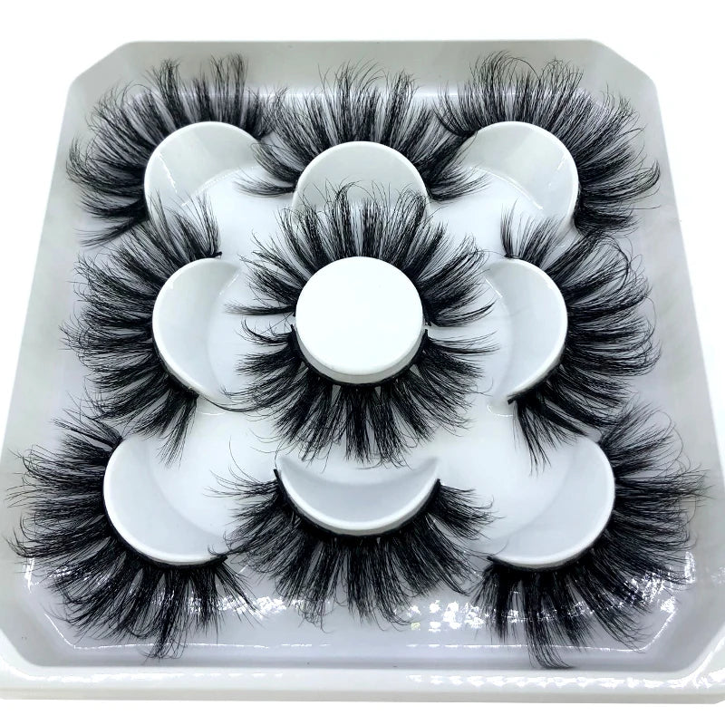 5 Pairs 3d Mink Dramatic Volume Lashes Bulk Faux Thick Long Wispy Natural Mink Lashes Pack Short Wholesales Natural False lashes