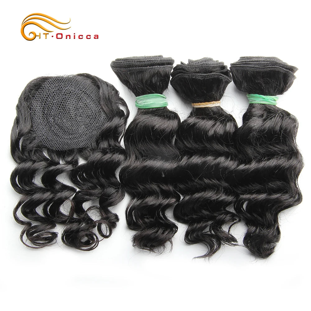 Kinky Curly Bundles With Closure Natural Human Hair Bundles Short Indian Hair Bundles With Circular Closure