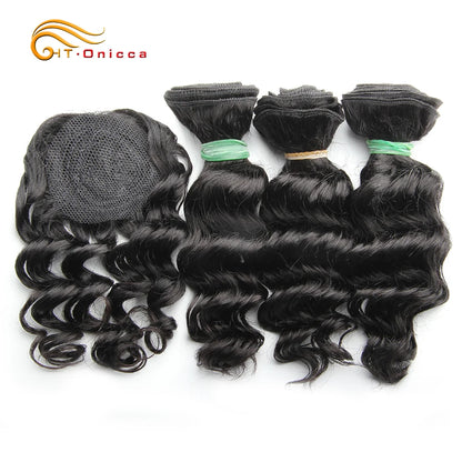Kinky Curly Bundles With Closure Natural Human Hair Bundles Short Indian Hair Bundles With Circular Closure