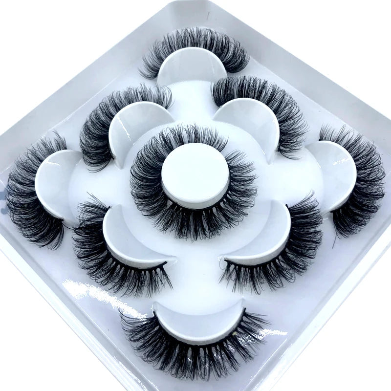 5 Pairs 3d Mink Dramatic Volume Lashes Bulk Faux Thick Long Wispy Natural Mink Lashes Pack Short Wholesales Natural False lashes