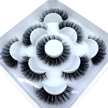 5 Pairs 3d Mink Dramatic Volume Lashes Bulk Faux Thick Long Wispy Natural Mink Lashes Pack Short Wholesales Natural False lashes