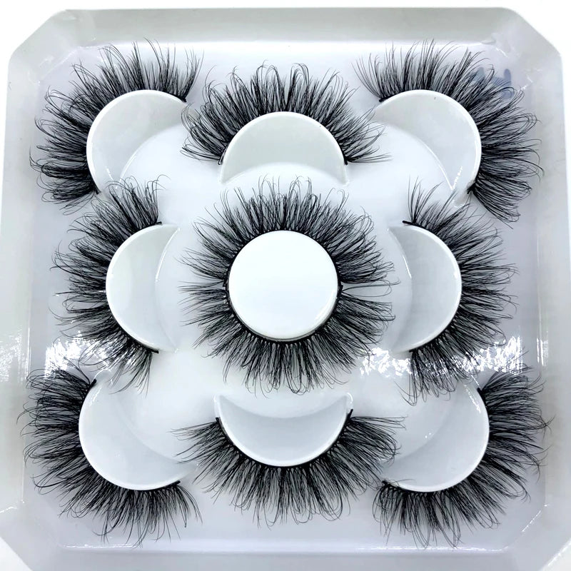 5 Pairs 3d Mink Dramatic Volume Lashes Bulk Faux Thick Long Wispy Natural Mink Lashes Pack Short Wholesales Natural False lashes