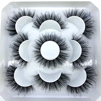 5 Pairs 3d Mink Dramatic Volume Lashes Bulk Faux Thick Long Wispy Natural Mink Lashes Pack Short Wholesales Natural False lashes