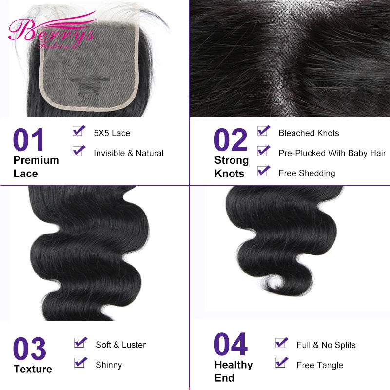 6x6 HD Lace Closure Human Hair With Baby Hair Brazilian Body Wave Virgin Human Hair 4x4 5x5 Transparent Lace Closure Fro Women