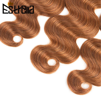Gold Brown Body Wave Human Hair Bundles with Closure Brazilian Color 30 Remy Human Hair Bundles with 4x4 Lace Closure Free Part
