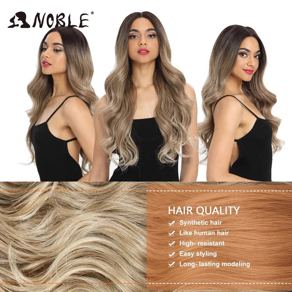 Noble Cosplay Lace Front Wig 30 Inch Lace  Long Wavy 360 0mbre Blonde Wig Red African American Synthetic Wigs For Black Women
