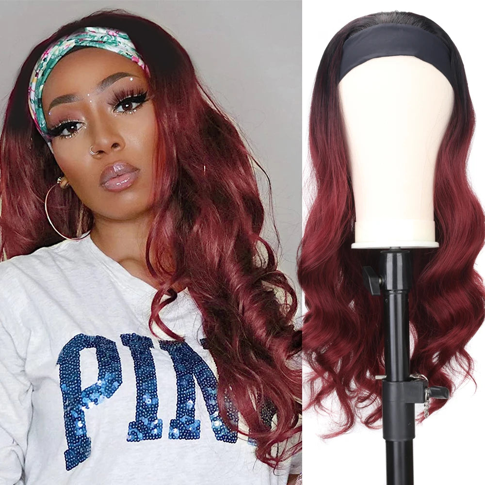 Women's Headband Wig Body Wave Black Blonde Wigs with Headband Fake Hair Synthetic Wigs for Black Women