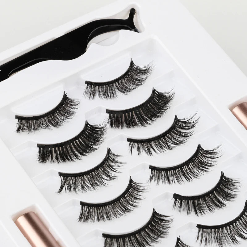SHIDISHANGPIN 1/3/5/10 Pairs Magnetic Eyelashes Eyeliner 5 Magnet Natural Long False Lashes Set Magnetic Eyeliner Tweezer Makeup