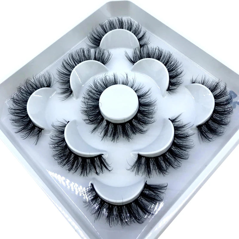 5 Pairs 3d Mink Dramatic Volume Lashes Bulk Faux Thick Long Wispy Natural Mink Lashes Pack Short Wholesales Natural False lashes
