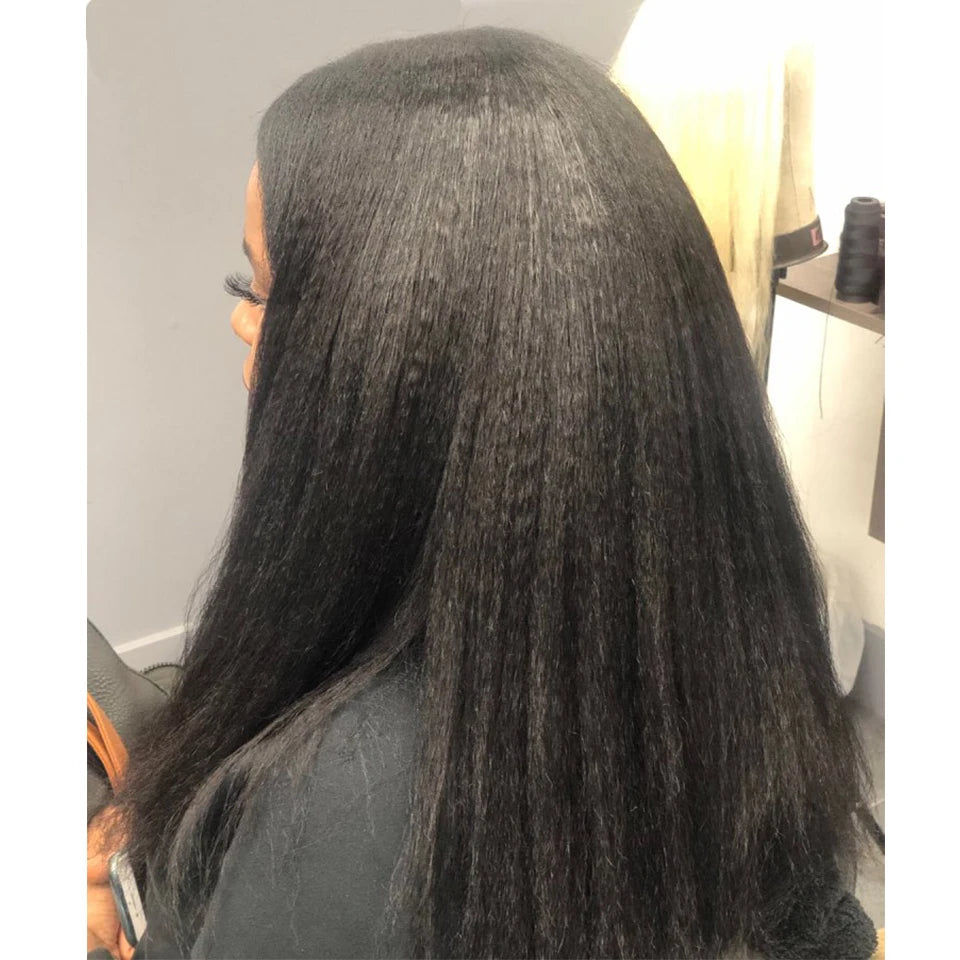 Kinky Straight Bundles With Closure Free Part Brazilian Coarse Yaki Human Hair Weave Bundles With HD Transparent Lace Frontal