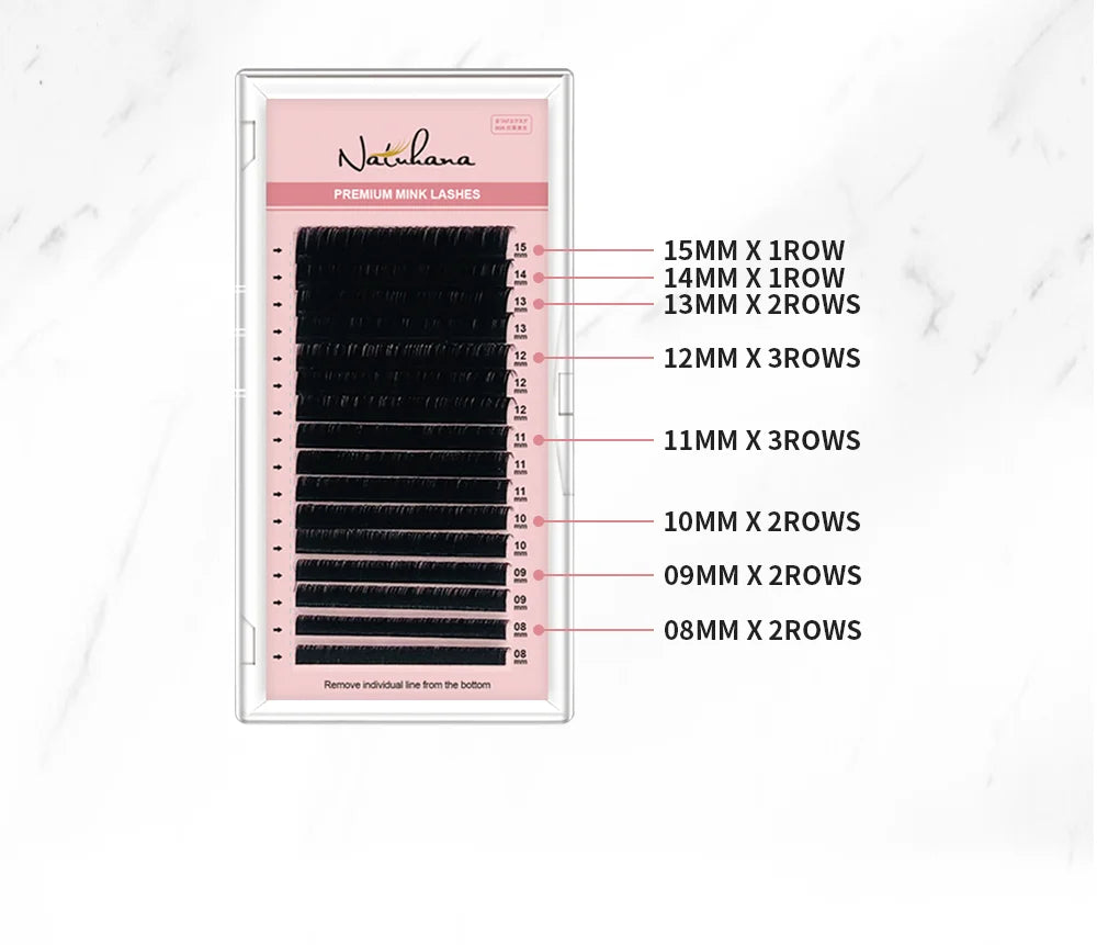 NATUHANA Mink Lashes Mix 8~15 mm 16 lines Handmade korean Pbt Eyelash Extension Natural Soft Faux Lash Extension Supplies Makeup