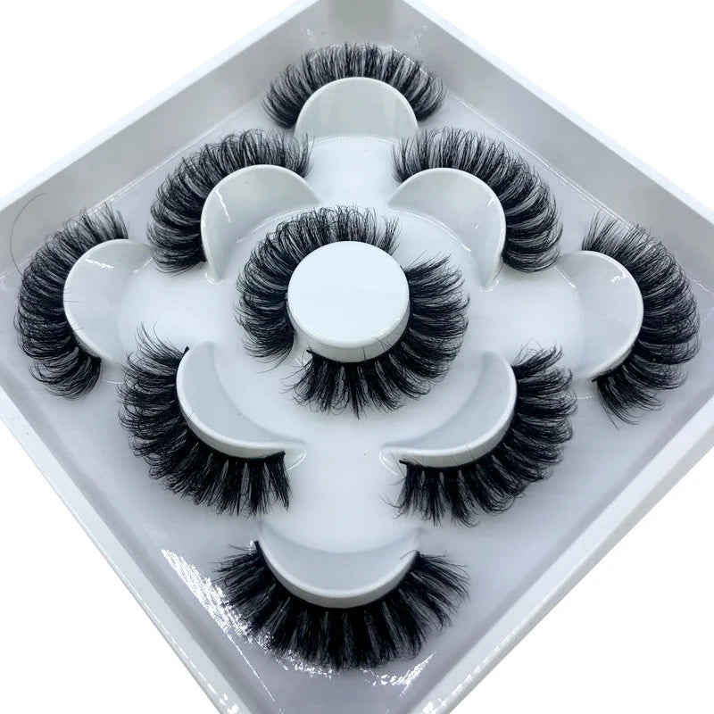 5 Pairs 3d Mink Dramatic Volume Lashes Bulk Faux Thick Long Wispy Natural Mink Lashes Pack Short Wholesales Natural False lashes
