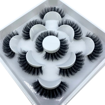 5 Pairs 3d Mink Dramatic Volume Lashes Bulk Faux Thick Long Wispy Natural Mink Lashes Pack Short Wholesales Natural False lashes