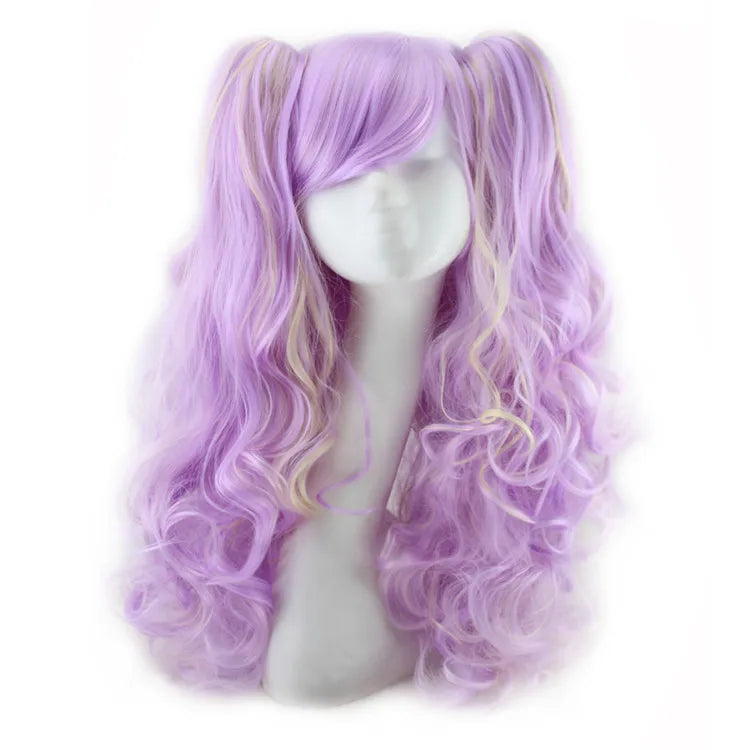 Synthetic Hair Wigs Cosplay Wig With Bangs Wavy Costume Wigs For Women Long Two Claw Clip Ponytail Wig Pink Red Blue Black White