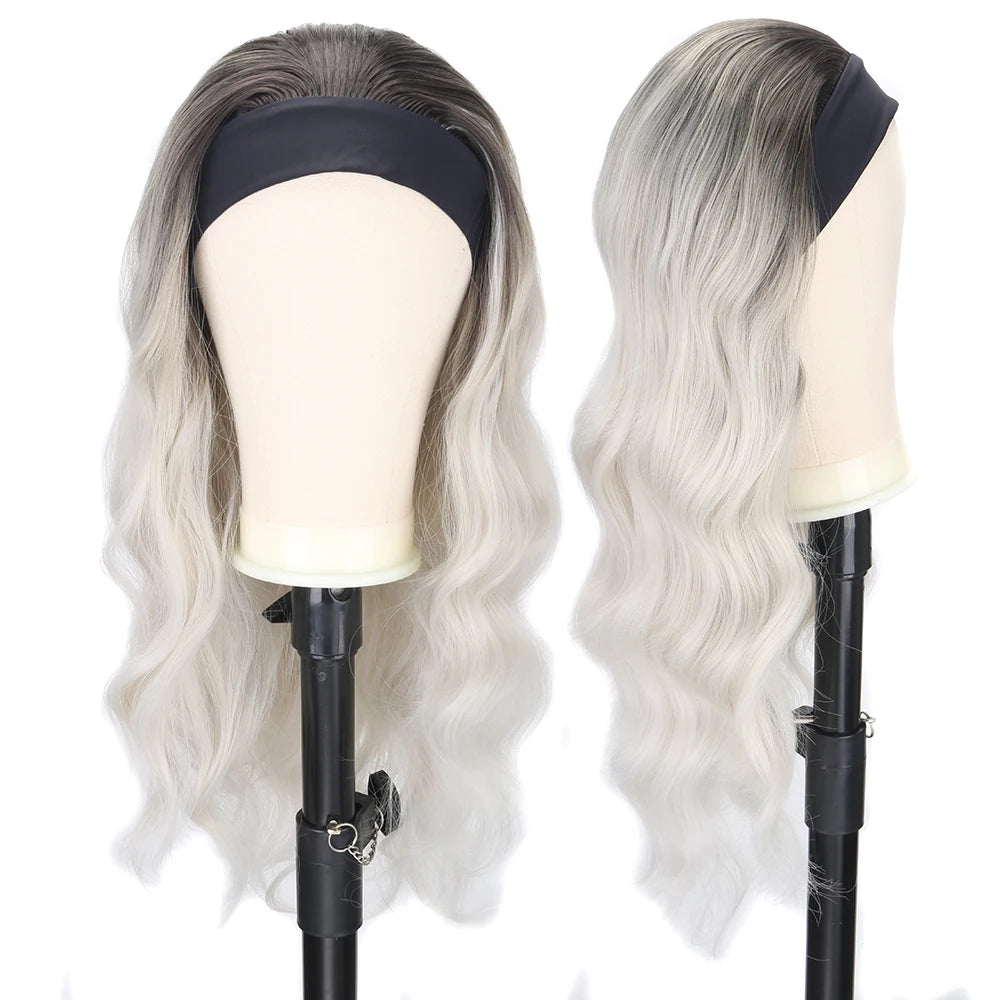 Women's Headband Wig Body Wave Black Blonde Wigs with Headband Fake Hair Synthetic Wigs for Black Women