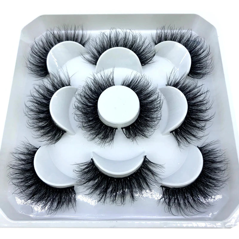 5 Pairs 3d Mink Dramatic Volume Lashes Bulk Faux Thick Long Wispy Natural Mink Lashes Pack Short Wholesales Natural False lashes