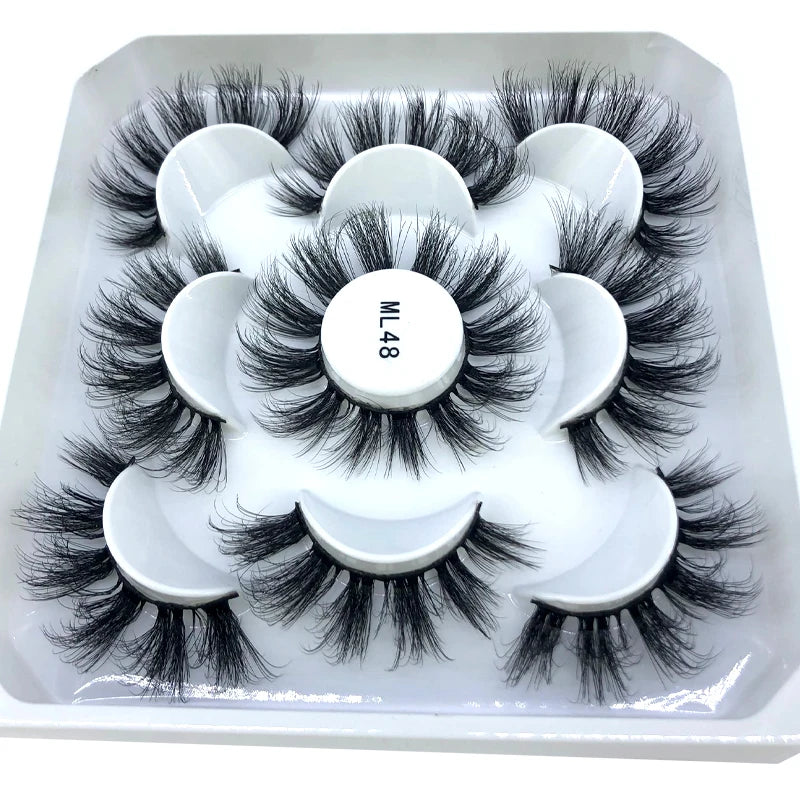 5 Pairs 3d Mink Dramatic Volume Lashes Bulk Faux Thick Long Wispy Natural Mink Lashes Pack Short Wholesales Natural False lashes