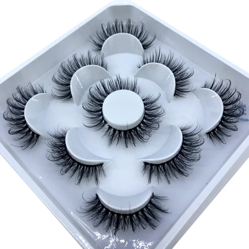 5 Pairs 3d Mink Dramatic Volume Lashes Bulk Faux Thick Long Wispy Natural Mink Lashes Pack Short Wholesales Natural False lashes