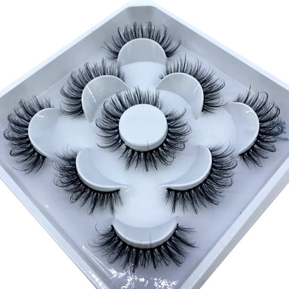 5 Pairs 3d Mink Dramatic Volume Lashes Bulk Faux Thick Long Wispy Natural Mink Lashes Pack Short Wholesales Natural False lashes