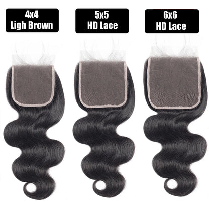 4x4 5x5 6x6 HD Lace Closure Only Body Wave Transparent Lace Frontal Closures Remy Brazilian Human Hair Lemoda HD Lace Closure