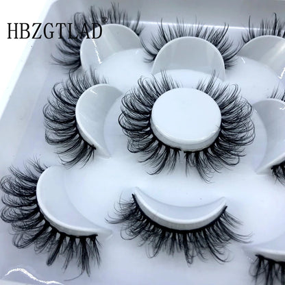 5 Pairs 3d Mink Dramatic Volume Lashes Bulk Faux Thick Long Wispy Natural Mink Lashes Pack Short Wholesales Natural False lashes