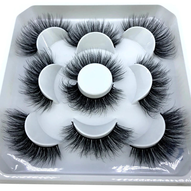 5 Pairs 3d Mink Dramatic Volume Lashes Bulk Faux Thick Long Wispy Natural Mink Lashes Pack Short Wholesales Natural False lashes