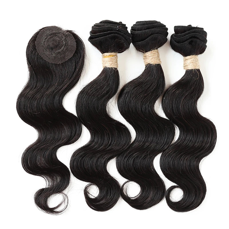 Brazilian Straight Bundles With Closure Machine Made Closure 100% Remy Human Hair 3 Bundles With Closure Natural Color