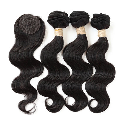 Brazilian Straight Bundles With Closure Machine Made Closure 100% Remy Human Hair 3 Bundles With Closure Natural Color