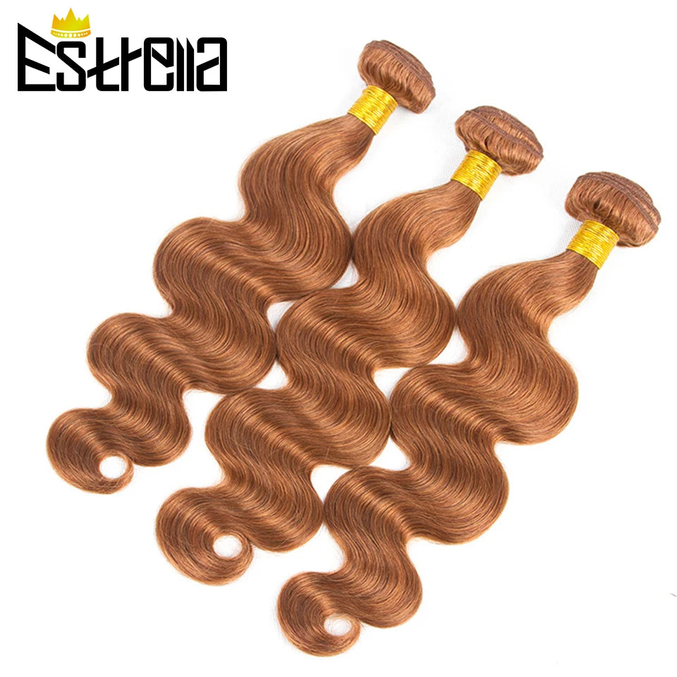 Gold Brown Body Wave Human Hair Bundles with Closure Brazilian Color 30 Remy Human Hair Bundles with 4x4 Lace Closure Free Part