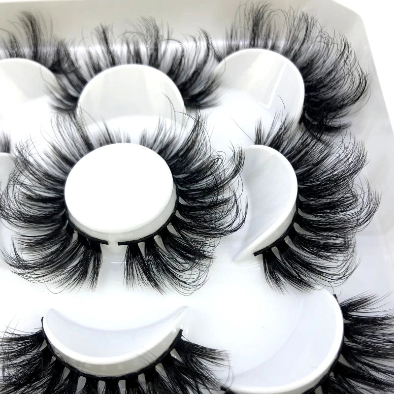 5 Pairs 3d Mink Dramatic Volume Lashes Bulk Faux Thick Long Wispy Natural Mink Lashes Pack Short Wholesales Natural False lashes