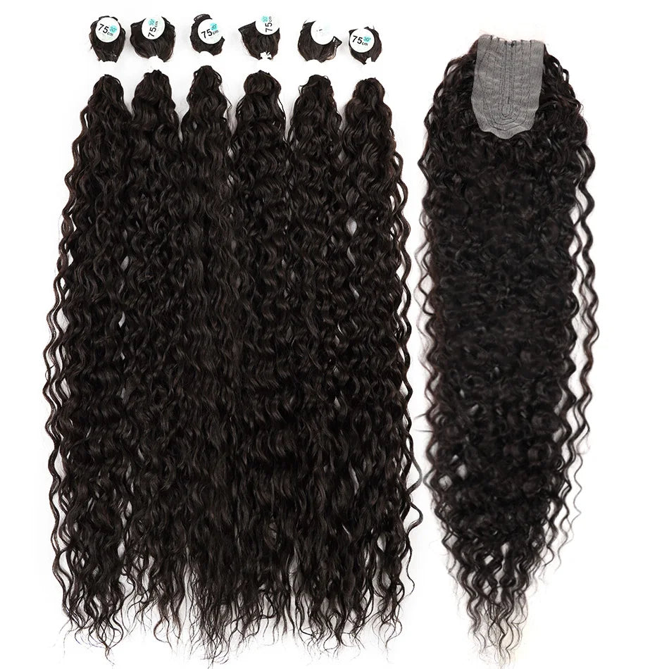 Synthetic Blonde Bundles With Closure Organic Fake Hair Extensions Tangle Free Loose Wave Bundles 32Inch Ombre Long Curly Wig