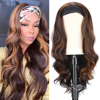 Women's Headband Wig Body Wave Black Blonde Wigs with Headband Fake Hair Synthetic Wigs for Black Women