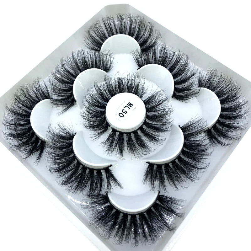 5 Pairs 3d Mink Dramatic Volume Lashes Bulk Faux Thick Long Wispy Natural Mink Lashes Pack Short Wholesales Natural False lashes