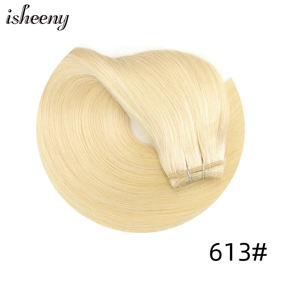 Straight Human Hair Weaves Brazilian Remy Human Hair Bundles Sew In Weft Extensions Straight Blonde 50g 12"-24" Natural Hair