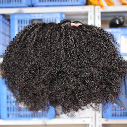Mongolian Afro Kinky Curly Hair Weave With Closure Natural Black 4B 4C Virgin Human Hair Bundles Extension 3 Dolago Products