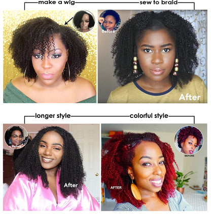 Mongolian Afro Kinky Curly Hair Weave With Closure Natural Black 4B 4C Virgin Human Hair Bundles Extension 3 Dolago Products