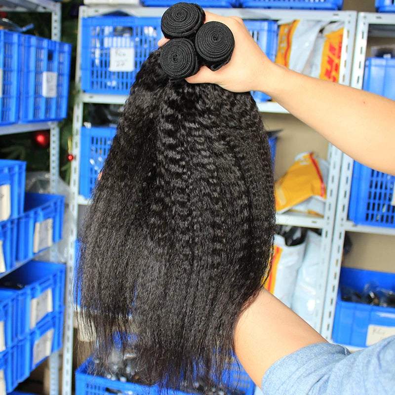 Kinky Straight Bundles Weave Coarse Yaki Straight Weaving Raw Indian Human Hair Bundles With Closure Hair Extensions For Women