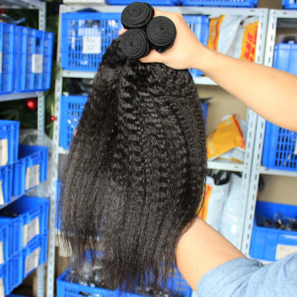 Kinky Straight Bundles Weave Coarse Yaki Straight Weaving Raw Indian Human Hair Bundles With Closure Hair Extensions For Women