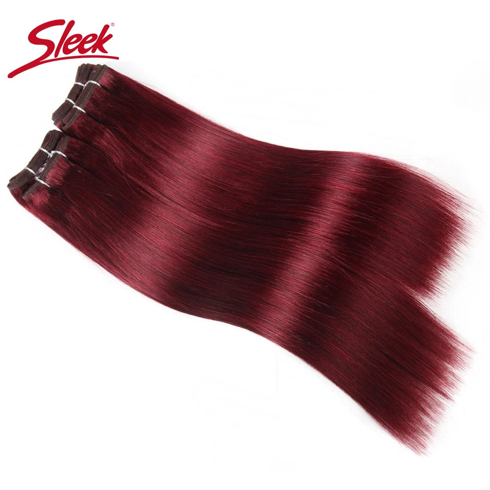 Sleek Brazilian Yaki Straight Hair 4 Bundles Deal 190G 1 Pack Human Hair Weave Bundles Non Remy Red/Burg/1B/2/4 Hair Extension