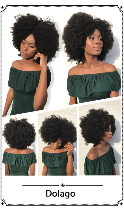 Mongolian Afro Kinky Curly Hair Weave With Closure Natural Black 4B 4C Virgin Human Hair Bundles Extension 3 Dolago Products