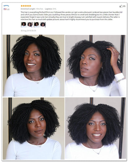 Mongolian Afro Kinky Curly Hair Weave With Closure Natural Black 4B 4C Virgin Human Hair Bundles Extension 3 Dolago Products