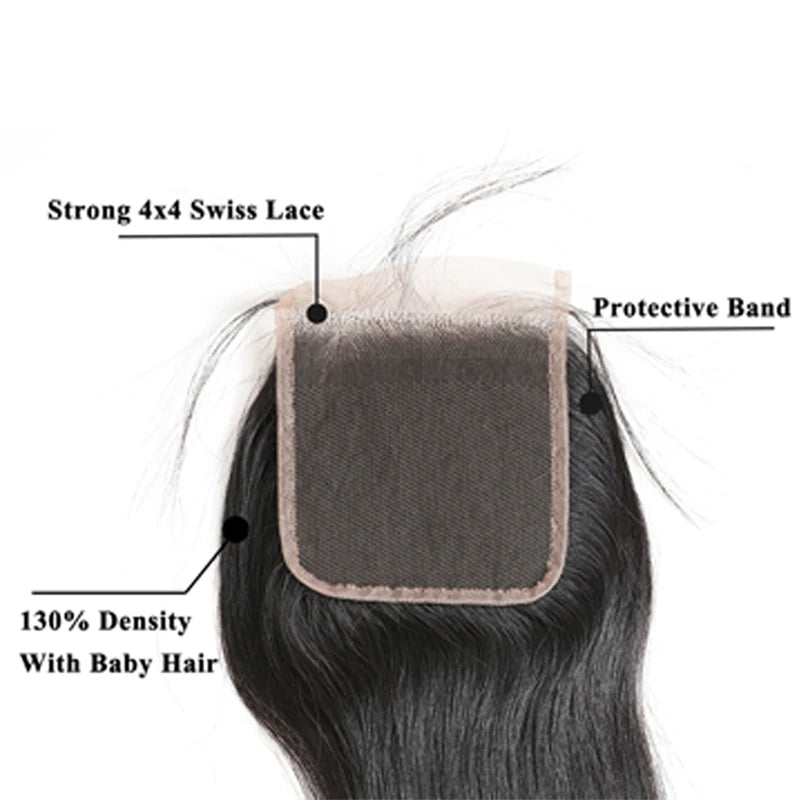 4x4 HD Lace Closure Straight Virgin Human Hair 13x4 Swiss Lace Frontal 6x6 HD Lace Closure Natural Color Pre-Plucked Hairline